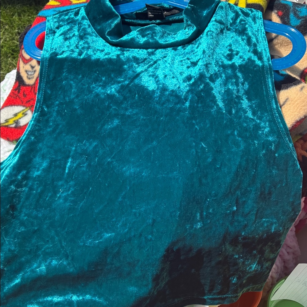 Forever 21 Teal Velvet Crop Top